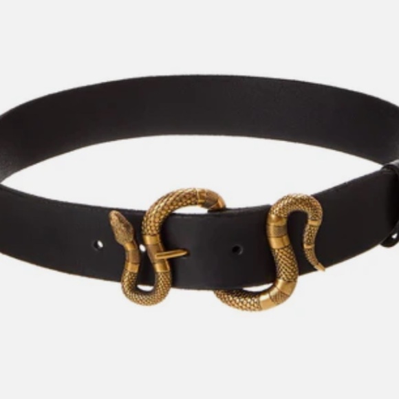 Gucci NEW NWOT Black leather snake belt size 70cm unisex - Picture 1 of 7
